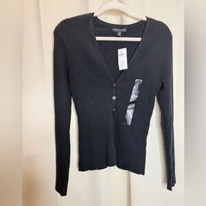 Banana Republic Black Ribbed Button-Front V-Neck Cardigan